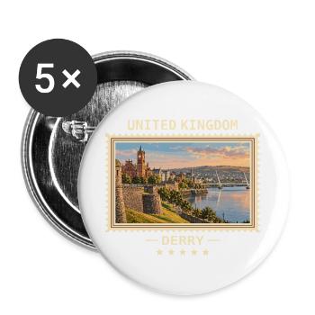 Großbritannien Derry Vintage Reisemarke - Buttons groß 56 mm (5er Pack) - Weiß - Vorne