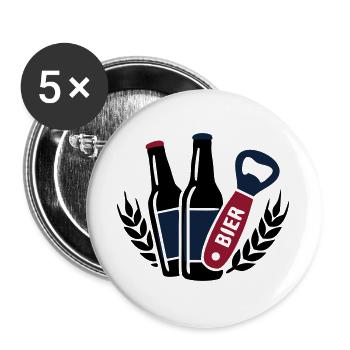 Flaschenoeffner Bier Logo - Buttons groß 56 mm (5er Pack) - Weiß - Vorne