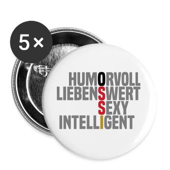Humorvoll Liebenswert Intelligent Sexy - Buttons groß 56 mm (5er Pack) - Weiß - Vorne