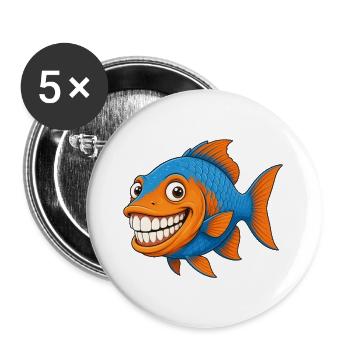 Funny Smile Tropical Fish – Blue Orange Grin - Buttons groß 56 mm (5er Pack) - Weiß - Vorne