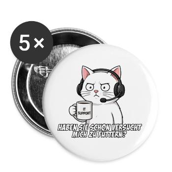 IT Support Katze mit Kaffee - Buttons groß 56 mm (5er Pack) - Weiß - Vorne