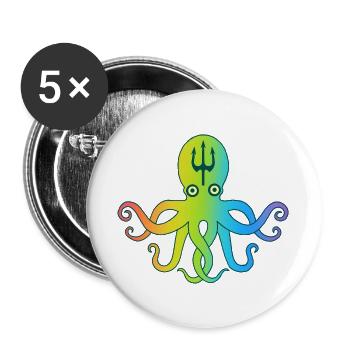 Mehrfarbiger Oktopus - Buttons groß 56 mm (5er Pack) - Weiß - Vorne