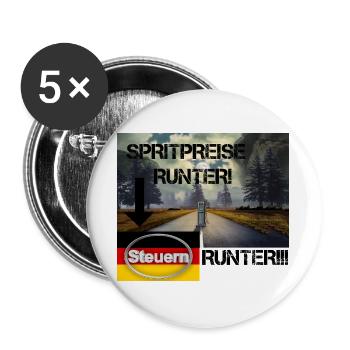 Spritpreise Runter! – Steuerlast senken!!! - Buttons groß 56 mm (5er Pack) - Weiß - Vorne