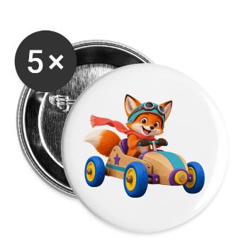 Fuchs Rennwagen Abenteuer - Buttons groß 56 mm (5er Pack) - Weiß - Vorne