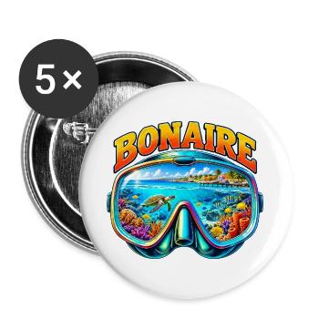 Bonaire Karibik Tauchen Schnorcheln Urlaub - Buttons groß 56 mm (5er Pack) - Weiß - Vorne