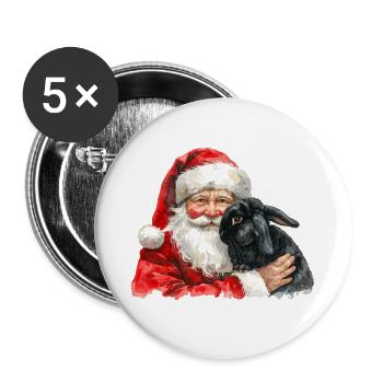 Weihnachtsmann und das schwarze Kaninchen Aquarell - Buttons groß 56 mm (5er Pack) - Weiß - Vorne