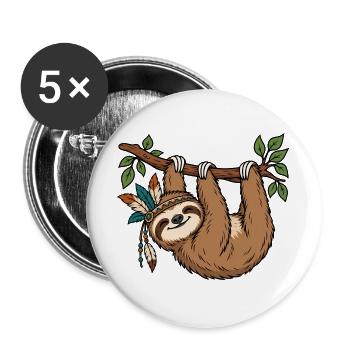 Faultier am Ast - Buttons groß 56 mm (5er Pack) - Weiß - Vorne