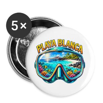 Playa Blanca Lanzarote Tauchen Schnorcheln Urlaub - Buttons groß 56 mm (5er Pack) - Weiß - Vorne