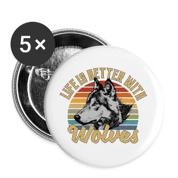 Life Is Better With Wolves Retro Vintage Wolf - Buttons groß 56 mm (5er Pack) - Weiß - Vorne