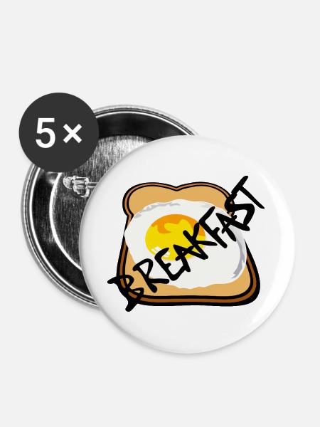 Toast mit Spiegelei Grafik - Buttons groß 56 mm (5er Pack) - Weiß