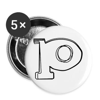 Kleinbuchstabe p handgezeichnet - Buttons groß 56 mm (5er Pack) - Weiß - Vorne
