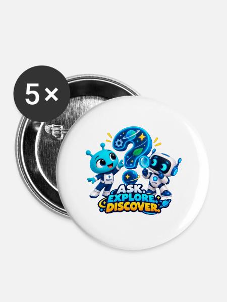 Frag. Erkunde. Entdecke. - Buttons groß 56 mm (5er Pack) - Weiß