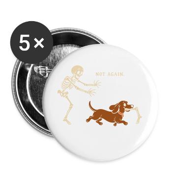 Halloween - Lustiges Skelett Hund Motiv - Buttons groß 56 mm (5er Pack) - Weiß - Vorne