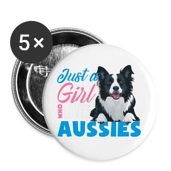 Australian Shepherd - Mein treuer Aussie - Buttons groß 56 mm (5er Pack) - Weiß - Vorne