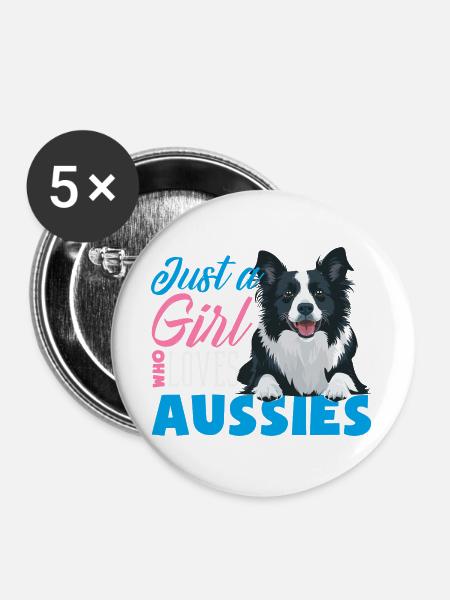 Australian Shepherd - Mein treuer Aussie - Buttons groß 56 mm (5er Pack) - Weiß