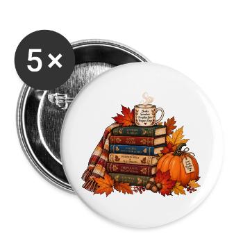 Gemütlicher Herbst Bücherstapel - Buttons groß 56 mm (5er Pack) - Weiß - Vorne