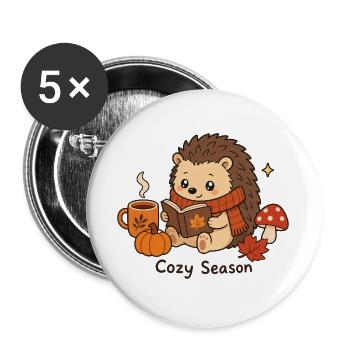 Cozy Season Igel Herbst Gemütlich Lesen Niedlich - Buttons groß 56 mm (5er Pack) - Weiß - Vorne