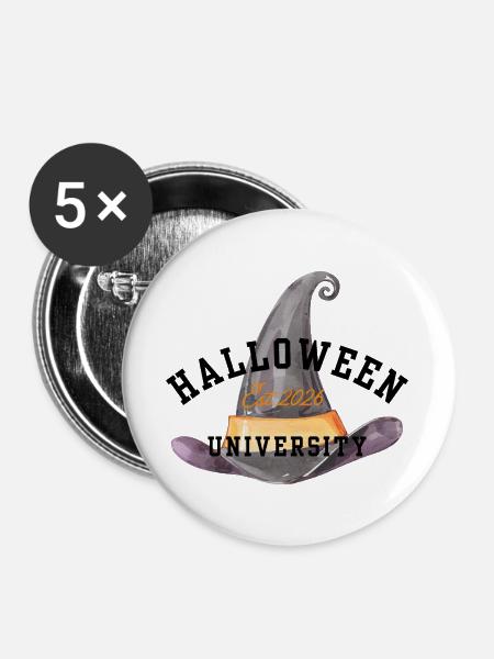 Hexenhut Uni Est. 2026 Halloween - Buttons groß 56 mm (5er Pack) - Weiß