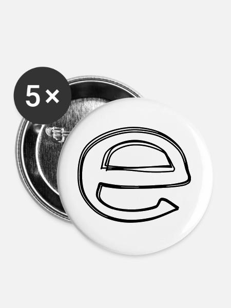 Kleinbuchstabe e handgezeichnet - Buttons groß 56 mm (5er Pack) - Weiß