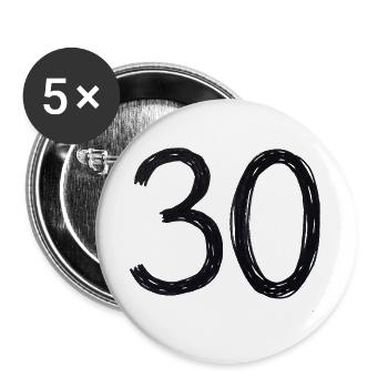 30 Geburtstag Nummer 30 Jahre Handgemacht T-Shirt - Buttons groß 56 mm (5er Pack) - Weiß - Vorne