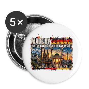 Made by Germans: Technik & Natur Collage - Buttons groß 56 mm (5er Pack) - Weiß - Vorne