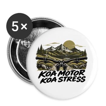 koa Motor koa Stress - kein Motor kein Stress, MTB - Buttons groß 56 mm (5er Pack) - Weiß - Vorne
