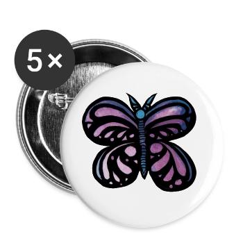 Lila Aquarell-Schmetterling auf Schwarz - Buttons groß 56 mm (5er Pack) - Weiß - Vorne