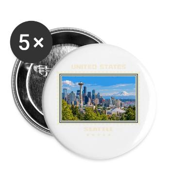 Vereinigte Staaten Seattle Vintage Reisemarke - Buttons groß 56 mm (5er Pack) - Weiß - Vorne