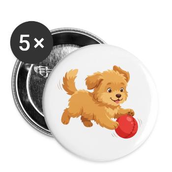 Fröhlicher Hund mit Ball Cartoon - Buttons groß 56 mm (5er Pack) - Weiß - Vorne