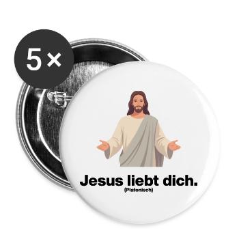 JESUS LIEBT DICH. PLATONISCH.  - Buttons groß 56 mm (5er Pack) - Weiß - Vorne