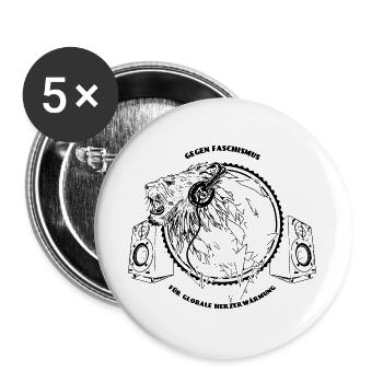 Gegen Faschos – Für globale Herzerwärmung - Buttons groß 56 mm (5er Pack) - Weiß - Vorne