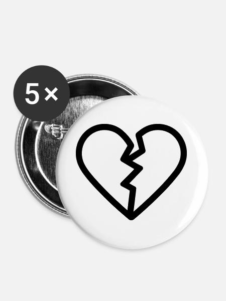 gebrochenes Herz - Buttons groß 56 mm (5er Pack) - Weiß