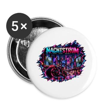 Nachtstrom Neon City - Buttons groß 56 mm (5er Pack) - Weiß - Vorne