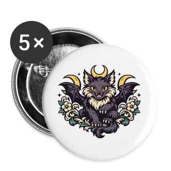 Mondkätzchen Batkatze im Blütenkreis - Buttons groß 56 mm (5er Pack) - Weiß - Vorne