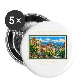 Vereinigte Staaten Asheville Vintage Reisemarke - Buttons groß 56 mm (5er Pack) - Weiß - Vorne
