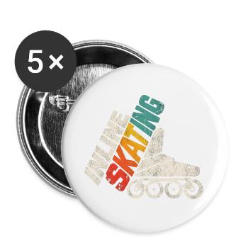 Inline Skating Retro Rollschuh Design - Buttons groß 56 mm (5er Pack) - Weiß - Vorne