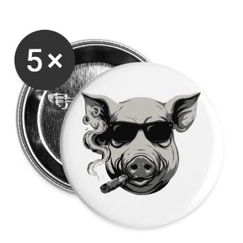 Rauchendes Schwein mit Sonnenbrille - Buttons groß 56 mm (5er Pack) - Weiß - Vorne