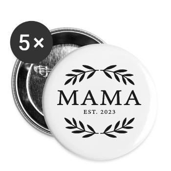 Mama Est. 2023 Kranz Emblem - Buttons groß 56 mm (5er Pack) - Weiß - Vorne