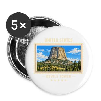 Vereinigte Staaten Devils Tower Vintage Reisemarke - Buttons groß 56 mm (5er Pack) - Weiß - Vorne