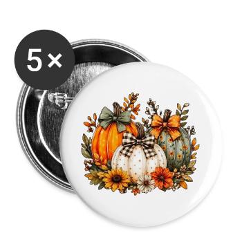 Herbsternte Kürbisstrauß - Buttons groß 56 mm (5er Pack) - Weiß - Vorne