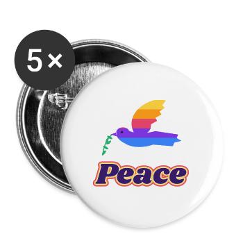 Friedenstaube Retro – Peace Taube 70er - Buttons groß 56 mm (5er Pack) - Weiß - Vorne