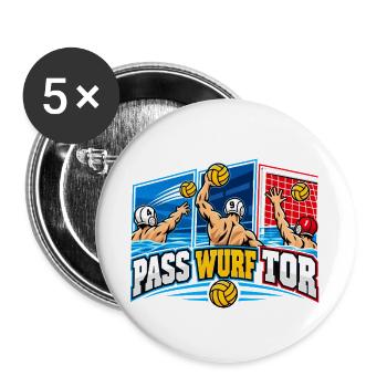 Wasserball Pass Wurf Tor - Buttons groß 56 mm (5er Pack) - Weiß - Vorne