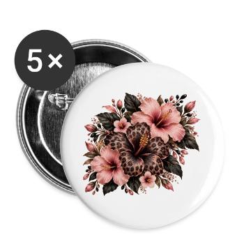 Leopard Hibiskus Fusion - Buttons groß 56 mm (5er Pack) - Weiß - Vorne