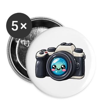 Kawaii Kamera Blickfang - Buttons groß 56 mm (5er Pack) - Weiß - Vorne
