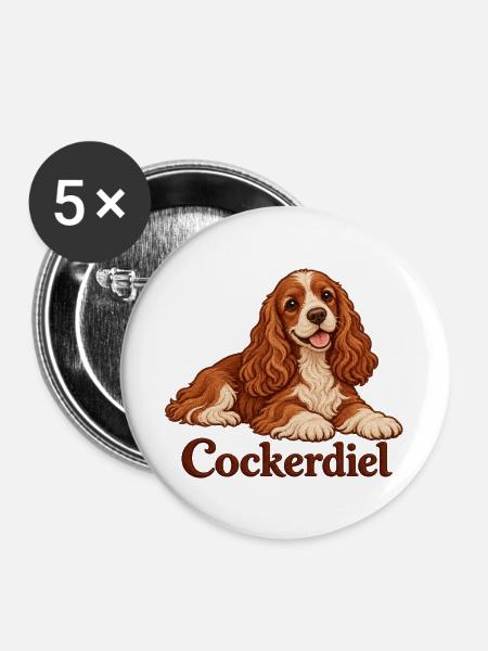 Cocker Spaniel Kuschelportrait - Buttons groß 56 mm (5er Pack) - Weiß