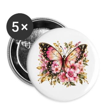 Flügeltraum Schmetterling Blüten - Buttons groß 56 mm (5er Pack) - Weiß - Vorne