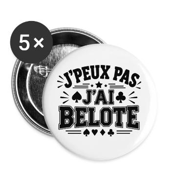 Ich kann nicht, ich habe belote Geschenk-Humor - Buttons groß 56 mm (5er Pack) - Weiß - Vorne
