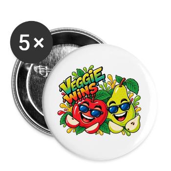 Veggie Wins Apfel Birne - Buttons groß 56 mm (5er Pack) - Weiß - Vorne