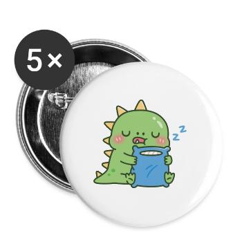 Süßes, verschlafenes Dinosaurier-Umarmungskissen - Buttons groß 56 mm (5er Pack) - Weiß - Vorne