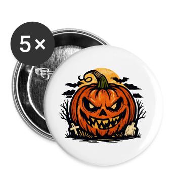 Grimmiger Halloween Kürbis - Buttons groß 56 mm (5er Pack) - Weiß - Vorne